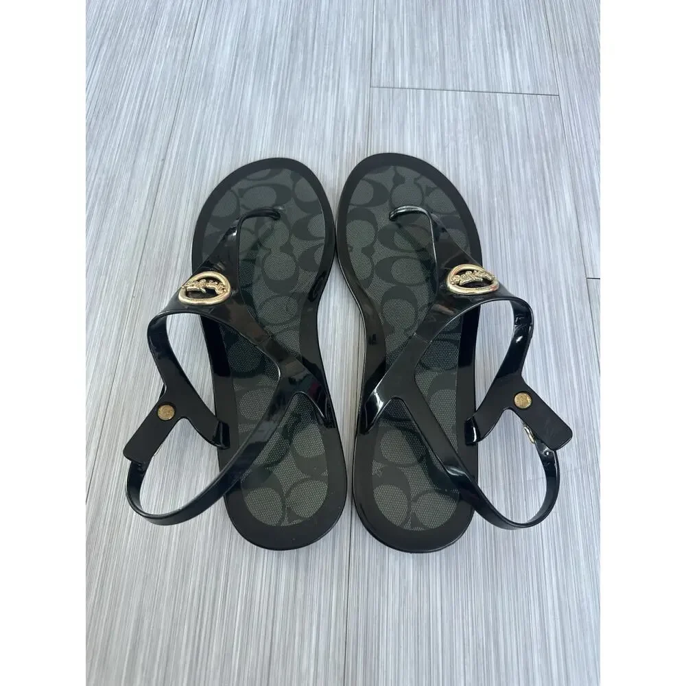 Coach Women’s Black Nicolle Jelly Sandals Ankle Strap Buckle US 9